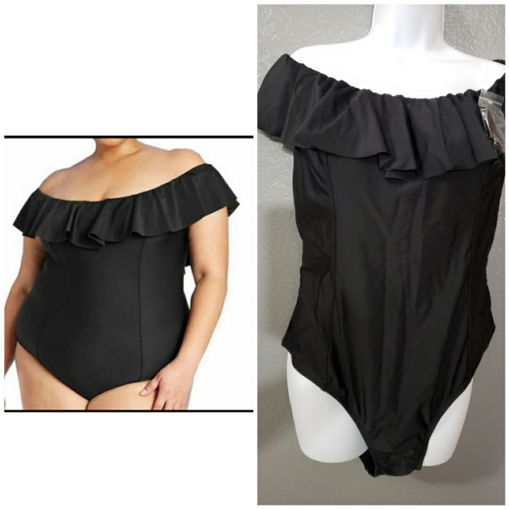 Black One Piece swimsuit size 24W Ruffled Detail